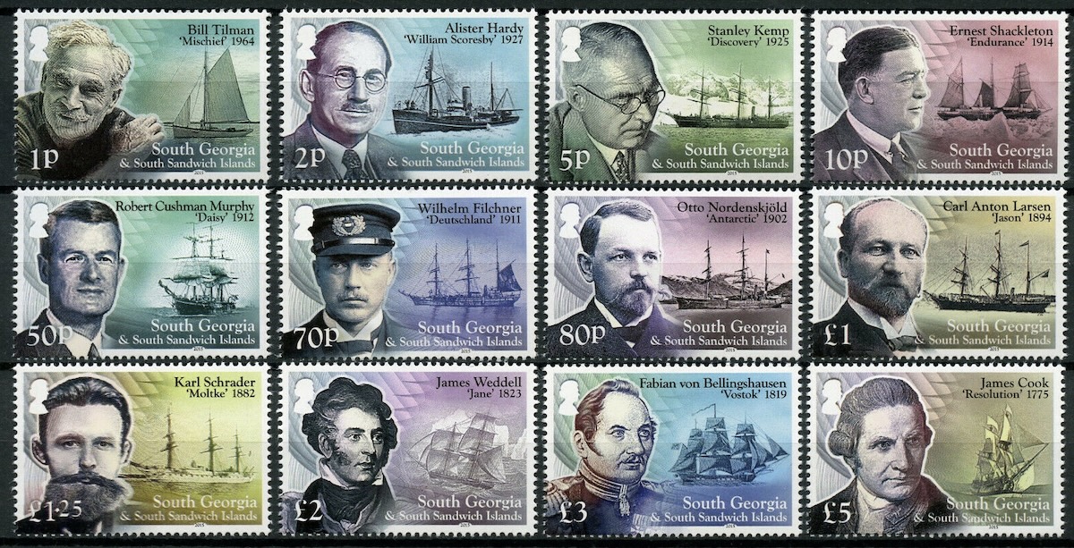Diese S&uuml;dgeorgien und den S&uuml;dlichen Sandwichinseln gewidmete Briefmarkenserie erinnerte 1964 an Bill Tilman und &laquo;Mischief&raquo; im Kielwasser von James Cook 1775
