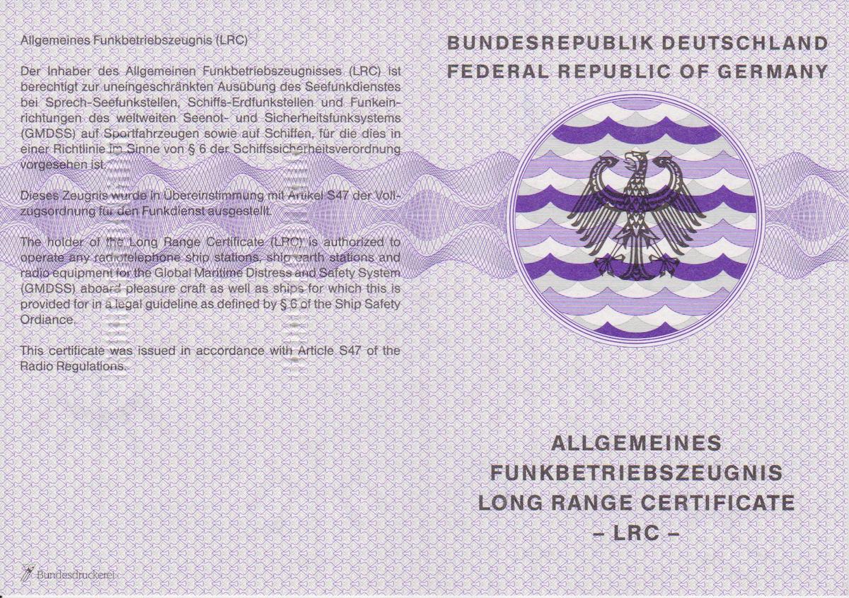 Das Zeugnis f&uuml;r den weltweiten Funkdienst auf See
