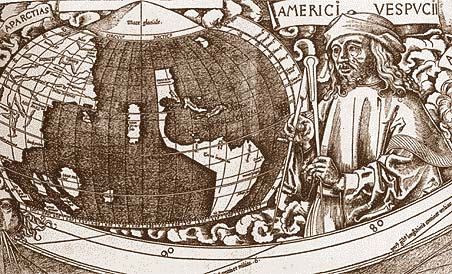 Vespucci auf einer Karte von Waldseem&uuml;ller &copy; wikipedia/astro digital common license