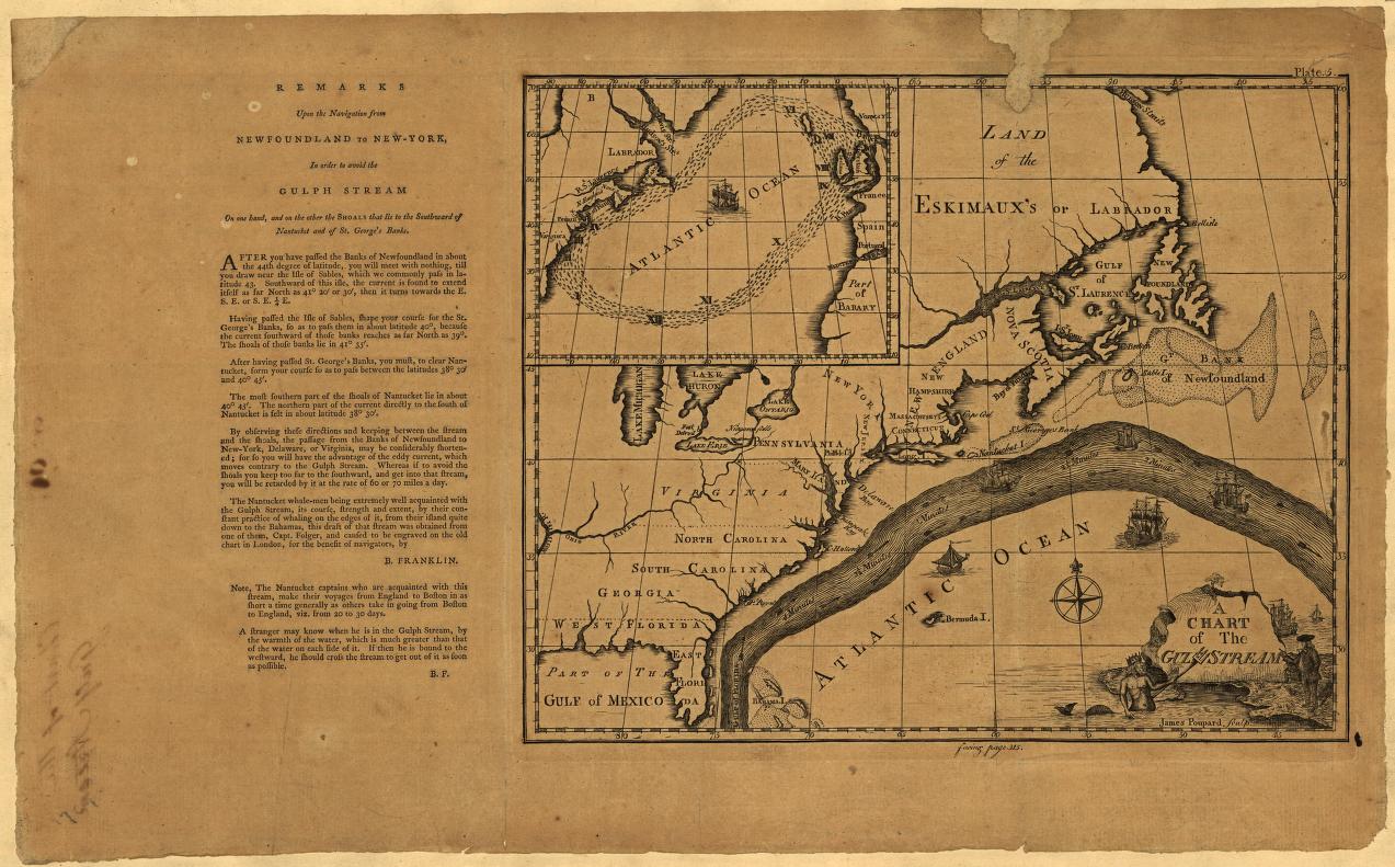 Die erste Karte des Golfstroms nach B. Franklin/Folger &copy; Library of Congress Geography and Map Division Washington, D.C.