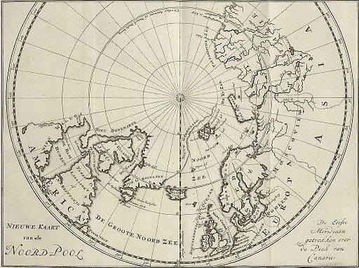 Niederl&auml;ndische Seekarte mit Ferro-Meridian durch den Nordpol, um 1720