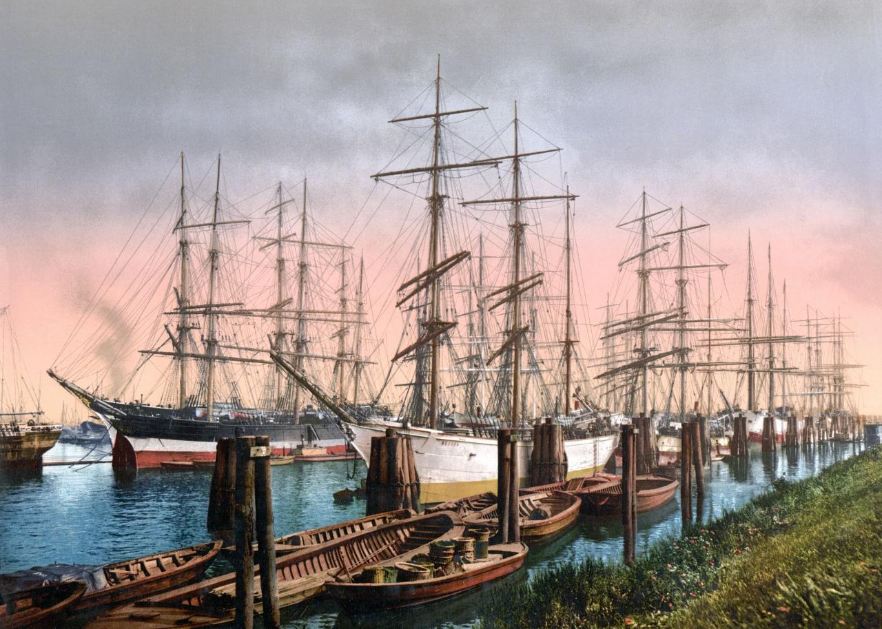 Windjammer im Hamburger Hafen um 1900 &copy;  United States Library of Congress&#039;s Prints and Photographs division