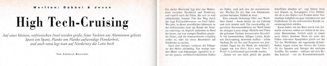 Werftportr&auml;t erschienen in der &ouml;sterreichischen Yachtrevue, Februarausgabe 1990