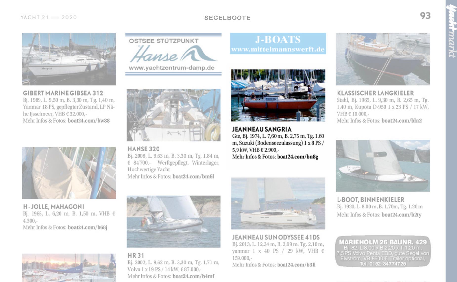 gedruckte Kleinanzeige im YACHTmarkt